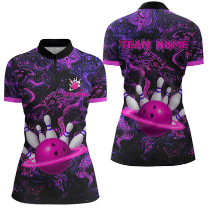 Purple Custom Bowling Shirts for Women Men Team Bowling Jersey Polo & 1/4 Zip Shirt MBL222