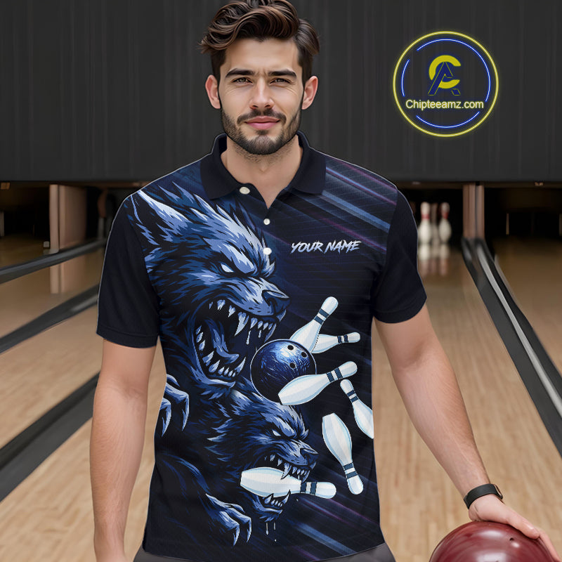 Wolf Bowling Shirts for Team Women Men Custom Blue Wolf Bowling Polo&1/4 Zip MBL192