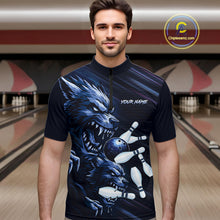 Load image into Gallery viewer, Wolf Bowling Shirts for Team Women Men Custom Blue Wolf Bowling Polo&amp;1/4 Zip MBL192