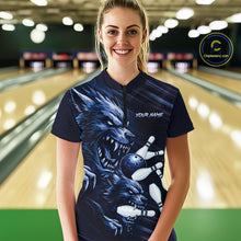 Load image into Gallery viewer, Wolf Bowling Shirts for Team Women Men Custom Blue Wolf Bowling Polo&amp;1/4 Zip MBL192