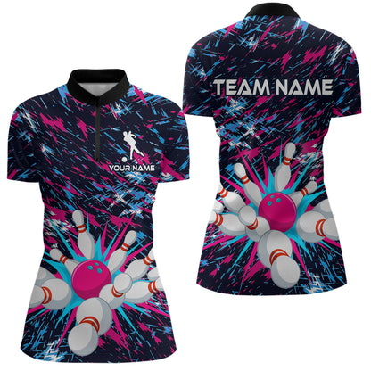 Pink and Purple Bowling Shirts for Team Women Men Bowling Polo and 1/4 Zip Shirt MBL229