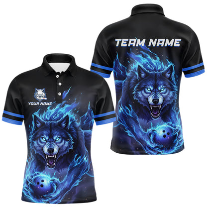 Custom Wolf Flaming Bowling Shirts for Team Women Men Bowling Polo&1/4 Zip Shirt MBL234