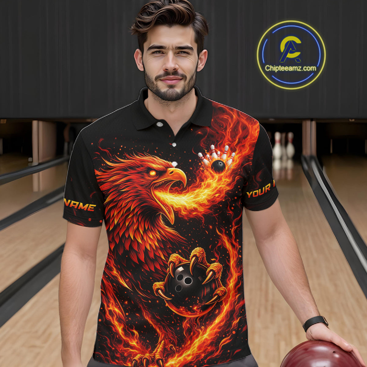 Flaming Eagle Bowling Shirts for Team Women Men Bowling Polo & 1/4 Zip Shirt Custom MBL243