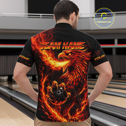 Flaming Eagle Bowling Shirts for Team Women Men Bowling Polo & 1/4 Zip Shirt Custom MBL243