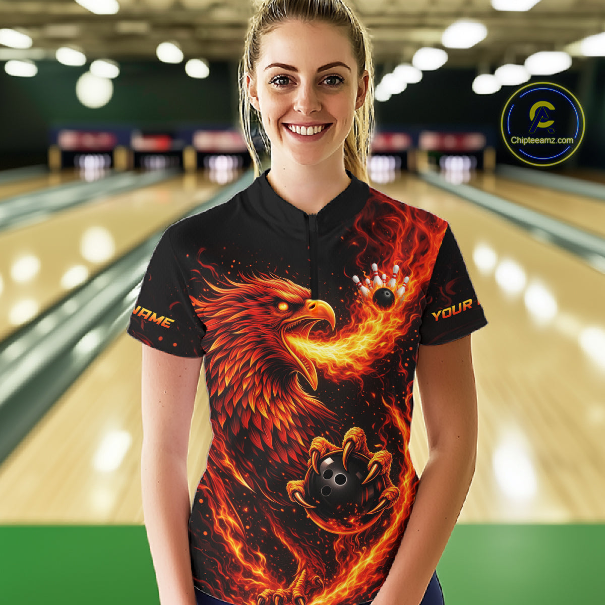 Flaming Eagle Bowling Shirts for Team Women Men Bowling Polo & 1/4 Zip Shirt Custom MBL243