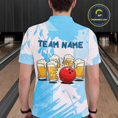 Beer Bowling Shirts Blue for Team Women Men Custom Bowling Polo & 1/4 Zip Shirt MBL245