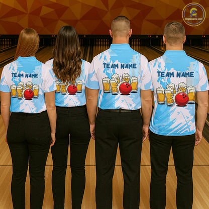 Beer Bowling Shirts Blue for Team Women Men Custom Bowling Polo & 1/4 Zip Shirt MBL245