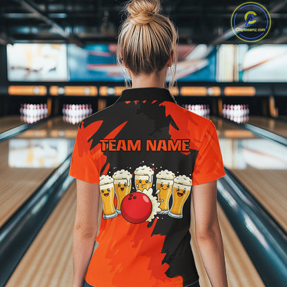 Funny Beer Bowling Shirts Orange for Women Men Team Bowling Polo & 1/4 Zip Shirts MBL251