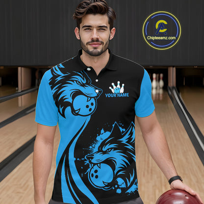 Blue Wolf Bowling Shirts for Team Men Women Custom Wolf Bowling Jerseys for Couples MBL197
