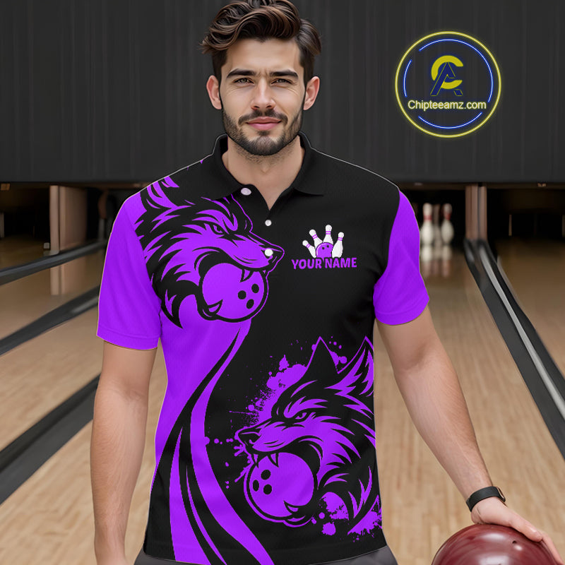 Purple Wolf Bowling Shirts for Team Men Women Custom Wolf Bowling Jerseys for Couples MBL197
