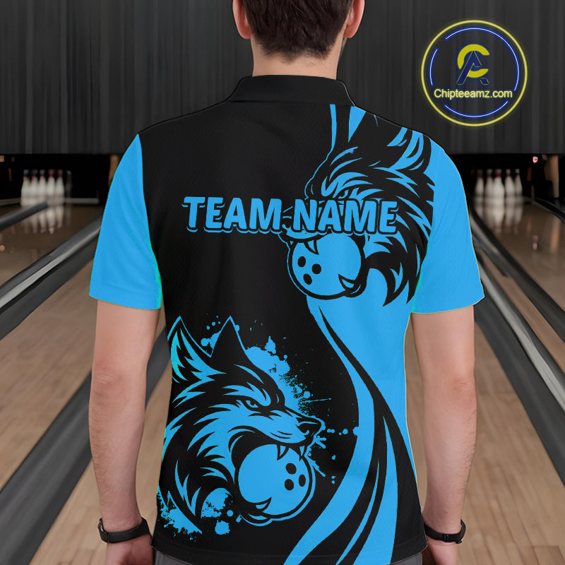 Blue Wolf Bowling Shirts for Team Men Women Custom Wolf Bowling Jerseys for Couples MBL197