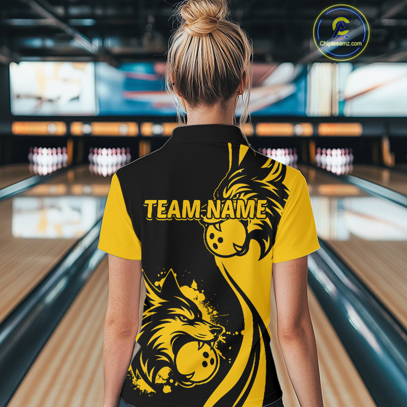 Yellow Wolf Bowling Shirts for Team Men Women Custom Wolf Bowling Jerseys for Couples MBL197