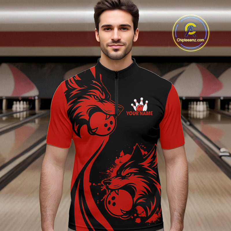 Red Wolf Bowling Shirts for Team Men Women Custom Wolf Bowling Jerseys for Couples MBL197
