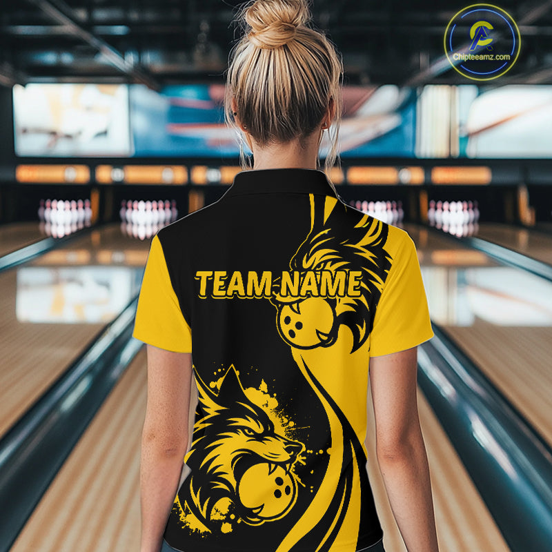 Yellow Wolf Bowling Shirts for Team Men Women Custom Wolf Bowling Jerseys for Couples MBL197