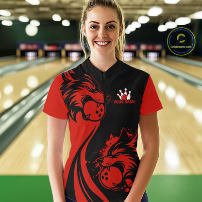 Red Wolf Bowling Shirts for Team Men Women Custom Wolf Bowling Jerseys for Couples MBL197