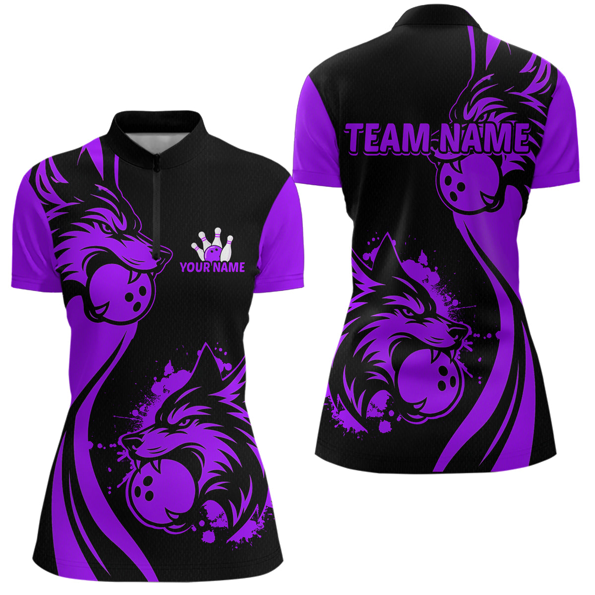Purple Wolf Bowling Shirts for Team Men Women Custom Wolf Bowling Jerseys for Couples MBL197