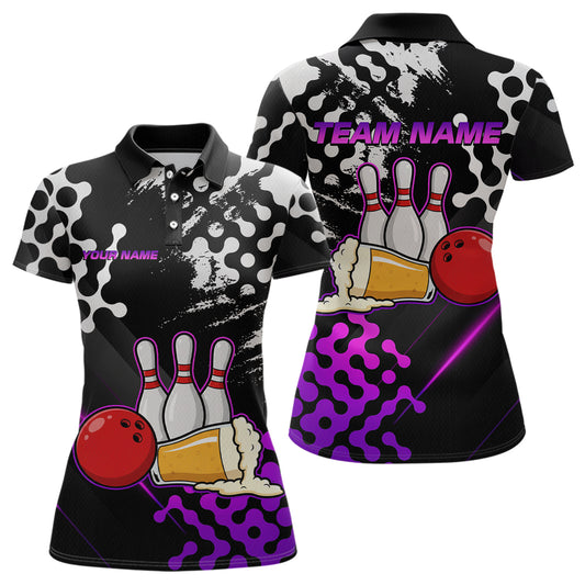 Purple Beer Bowling Shirts for Team Women Men Beer Bowling Polo&1/4 Zip Bowl League MBL255
