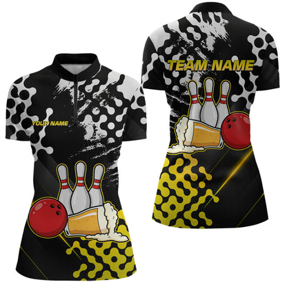 Yellow Beer Bowling Shirts for Team Women Men Beer Bowling Polo&1/4 Zip Bowl League MBL255