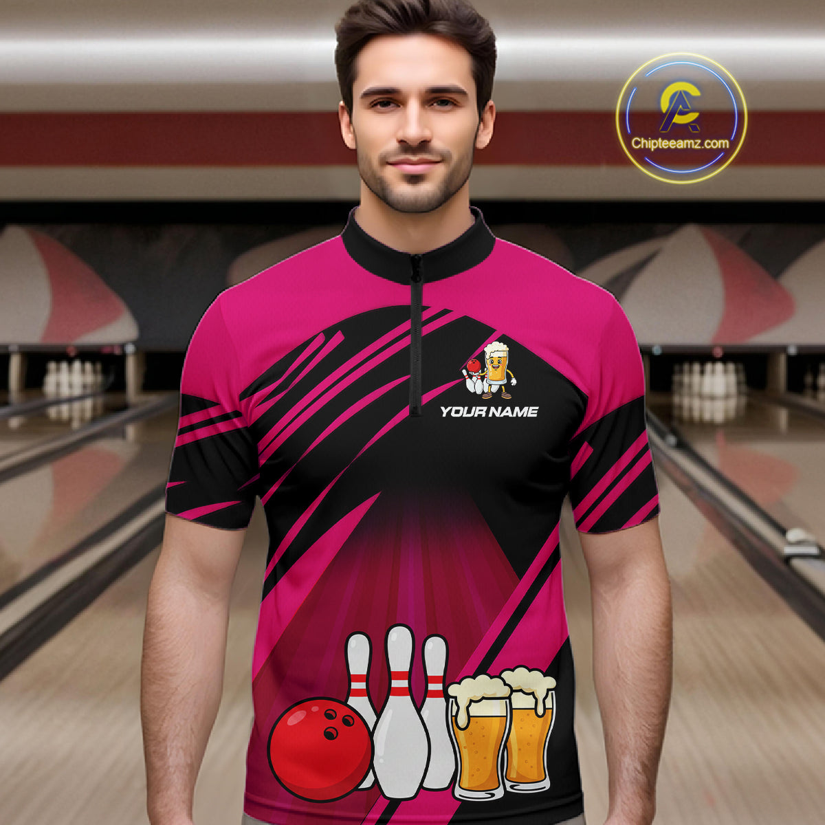 Funny Beer Bowling Shirts Pink Bowling Jersey for Team Women Men Bowl League MBL261