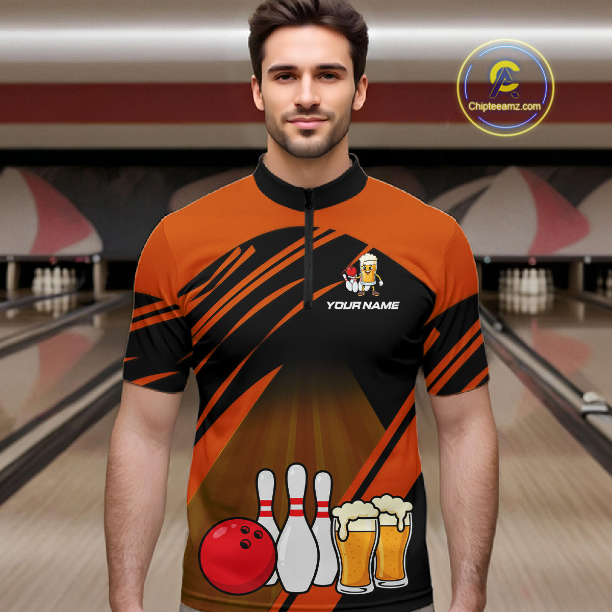 Funny Beer Bowling Shirts Orange Bowling Jersey for Team Women Men Bowl League MBL261