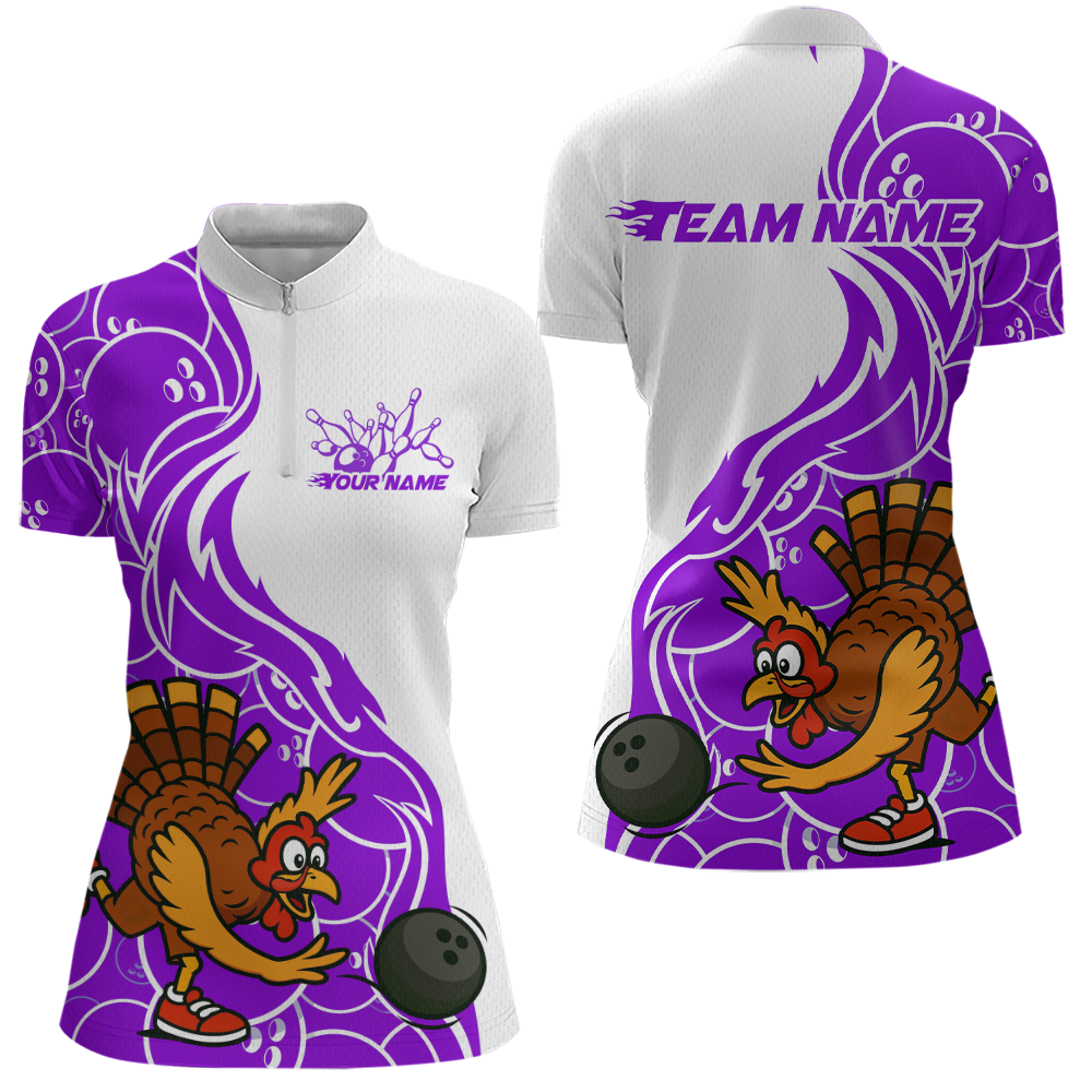 Custom Purple Turkey Bowling Shirts for Women Men Team Bowling Jerseys Thanksgiving MBL181