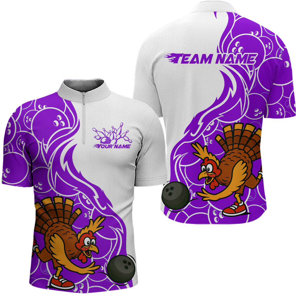 Custom Purple Turkey Bowling Shirts for Women Men Team Bowling Jerseys Thanksgiving MBL181
