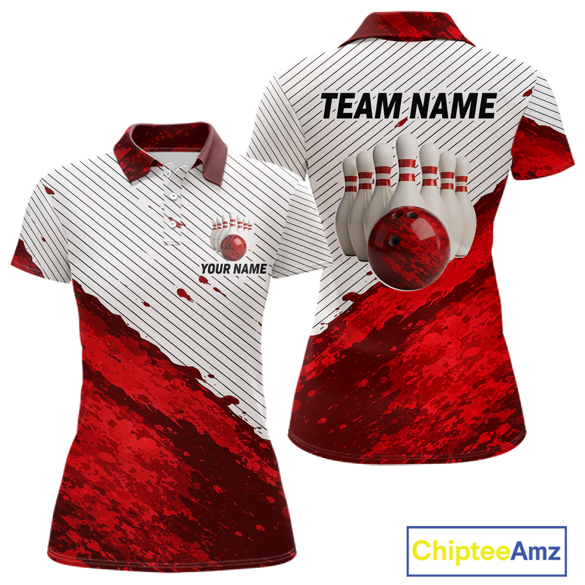 Red Bowling Shirts for Women Men Custom Bowling Jerseys Polo $ 1/4 Zip for Team MBL219
