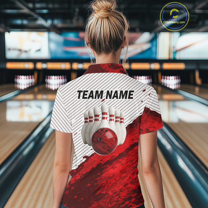 Red Bowling Shirts for Women Men Custom Bowling Jerseys Polo $ 1/4 Zip for Team MBL219