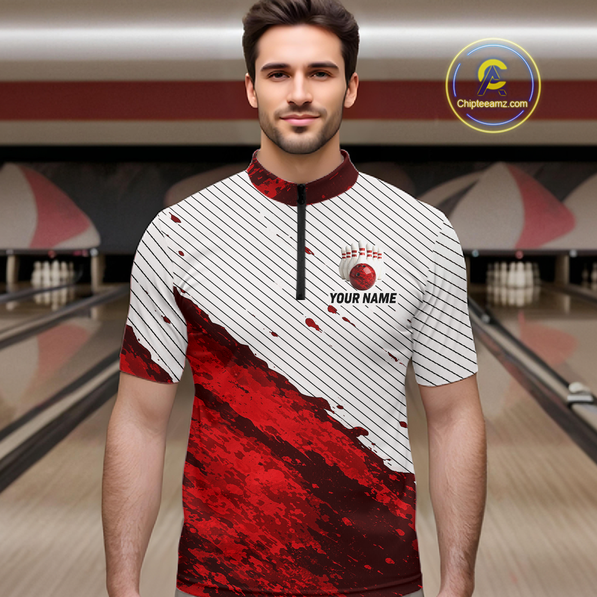 Red Bowling Shirts for Women Men Custom Bowling Jerseys Polo $ 1/4 Zip for Team MBL219