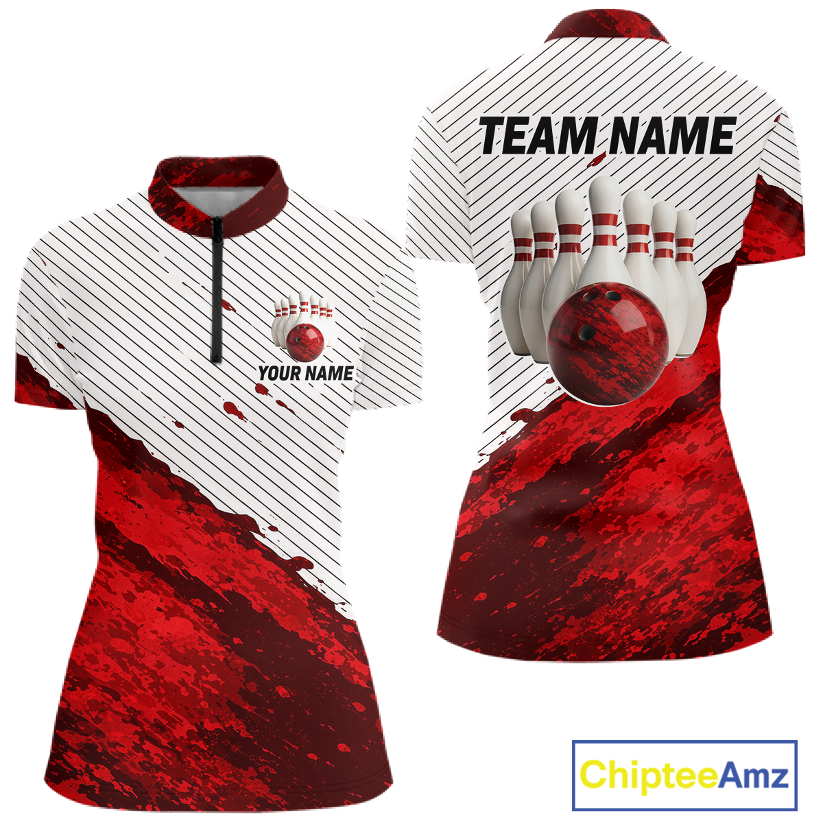 Red Bowling Shirts for Women Men Custom Bowling Jerseys Polo $ 1/4 Zip for Team MBL219