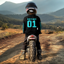 Load image into Gallery viewer, Custom Wolf Motocross Jersey Blue Dirt Bike Shirts for Men Kid Women Riding Jersey XM399