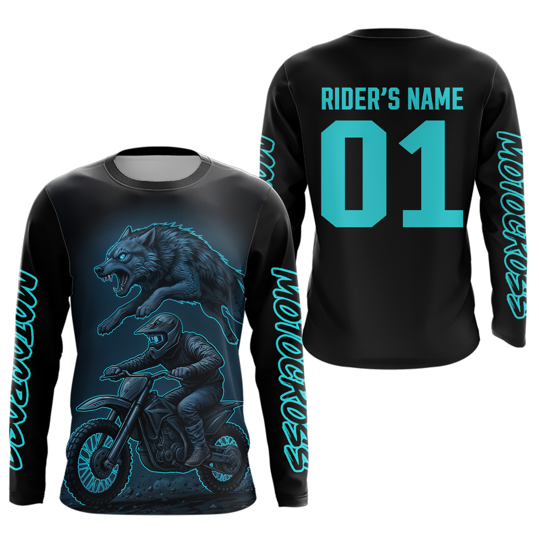 Custom Wolf Motocross Jersey Blue Dirt Bike Shirts for Men Kid Women Riding Jersey XM399