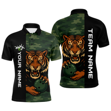 Load image into Gallery viewer, Custom Tiger Bowling Shirts for Team Women Men Camo Green Bowling Polo &amp; 1/4 Zip Shirt MBL184