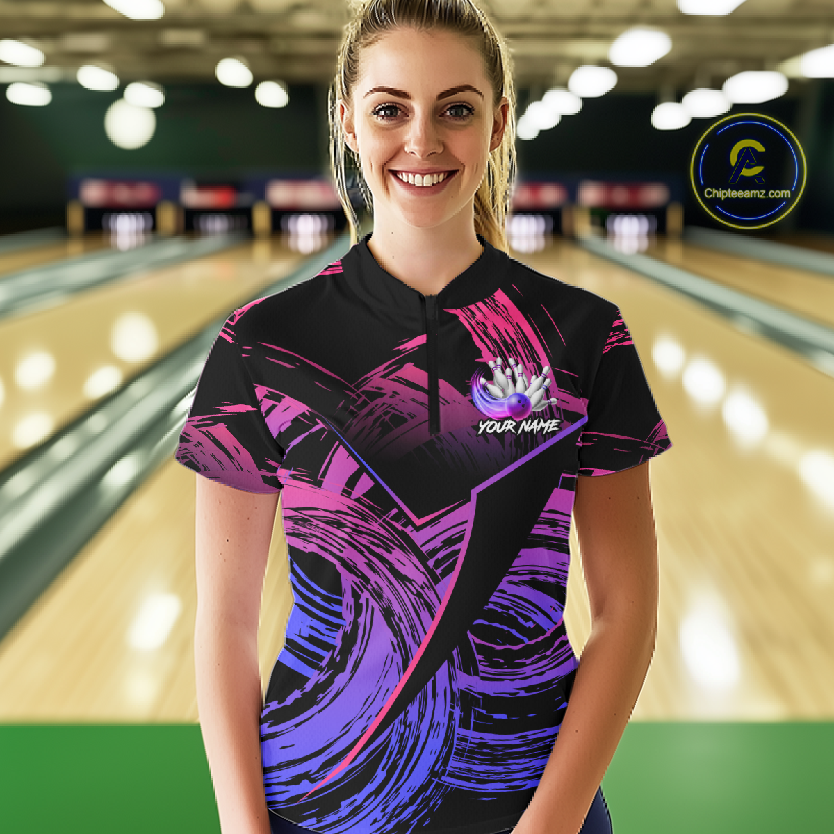 Purple Custom Bowling Shirts for Women Men Team Bowling Jersey Polo&1/4 Zip Shirt MBL223