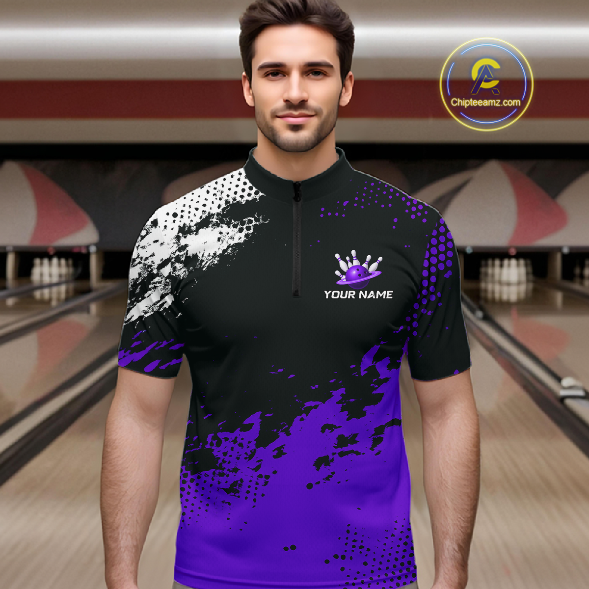 Purple Custom Bowling Shirts for Women Men Bowling Jersey Polo&1/4 Zip Shirt for Team MBL224
