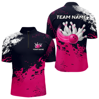 Pink Custom Bowling Shirts for Women Men Bowling Jersey Polo&1/4 Zip Shirt for Team MBL224