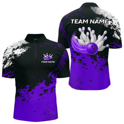 Purple Custom Bowling Shirts for Women Men Bowling Jersey Polo&1/4 Zip Shirt for Team MBL224