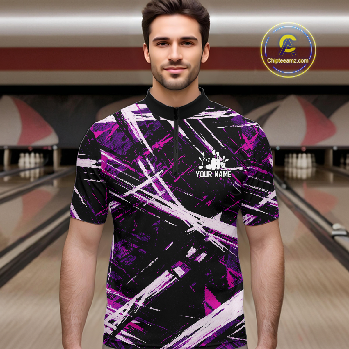 Custom Purple Bowling Shirts for Team Women Men Bowling Polo and 1/4 Zip Shirt MBL228