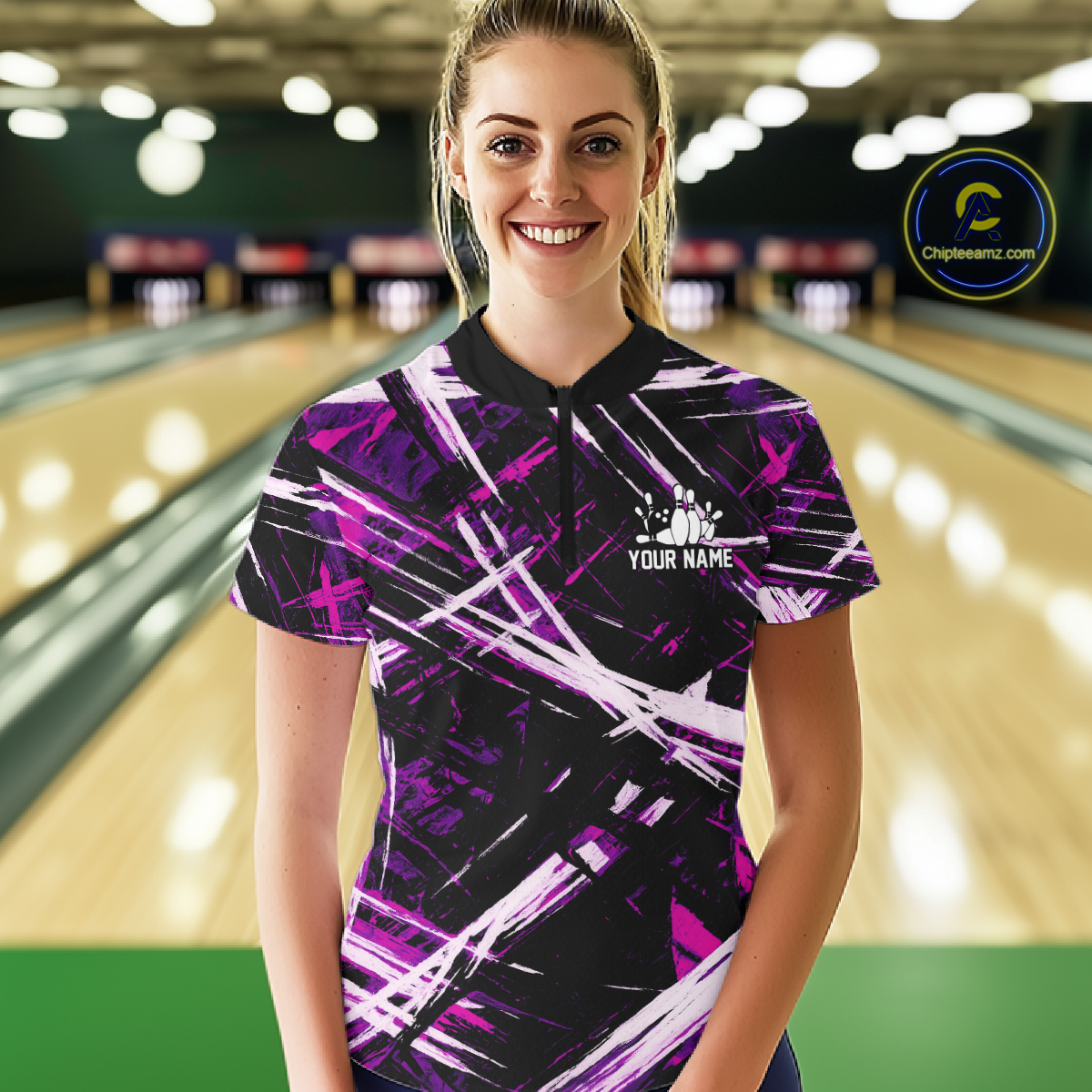 Custom Purple Bowling Shirts for Team Women Men Bowling Polo and 1/4 Zip Shirt MBL228