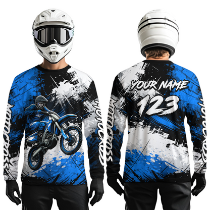 Custom Blue Motocross Jersey for Kid Adult Dirt Bike Shirts Men Women Riding Shirt XM491