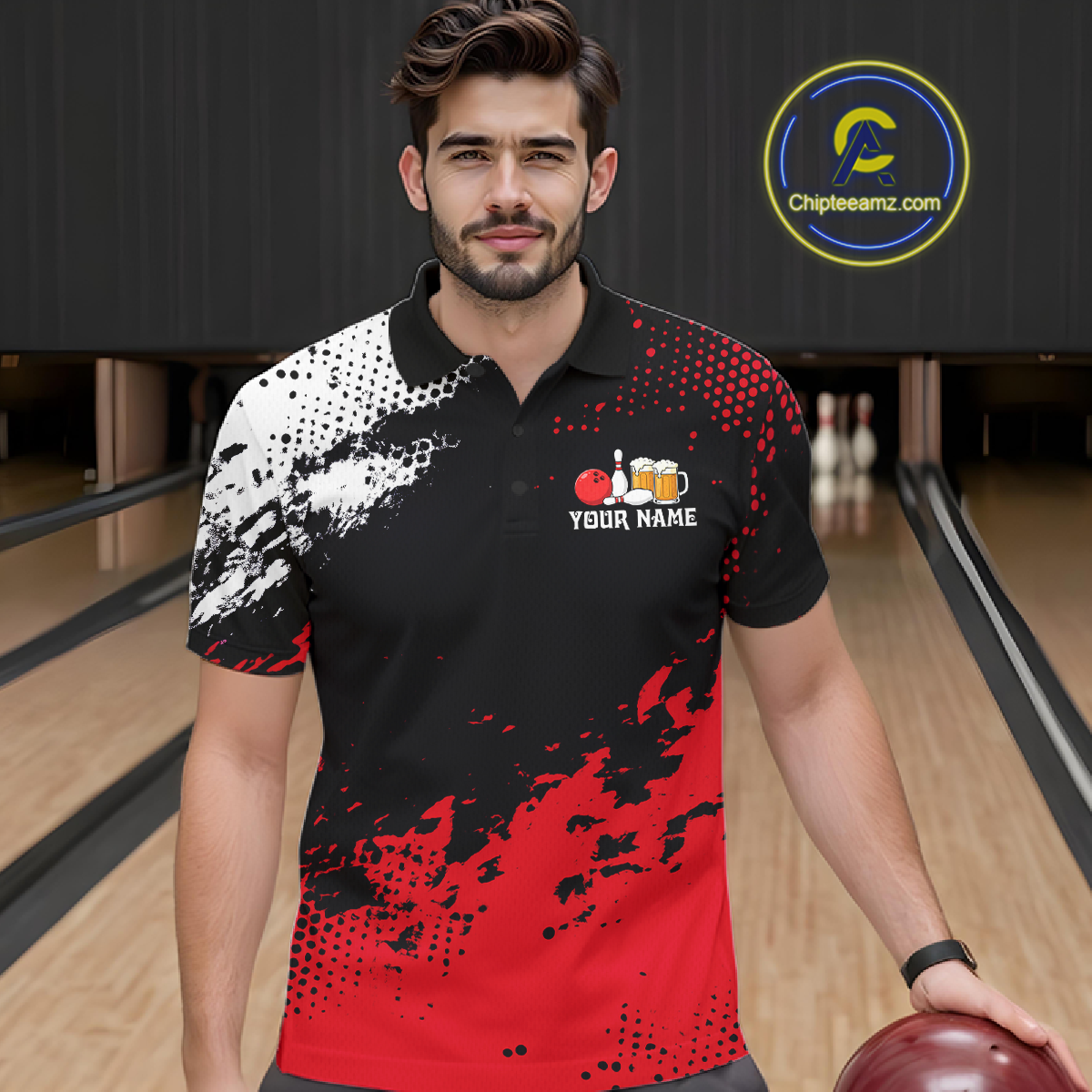 Red Funny Beer Bowling Shirts for Team Women Men Bowling Polo&1/4 Zip Bowl League MBL254