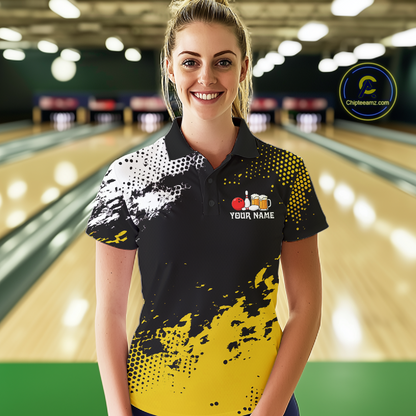 Yellow Funny Beer Bowling Shirts for Team Women Men Bowling Polo&1/4 Zip Bowl League MBL254