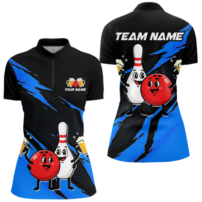 Blue Funny Beer Bowling Shirts Beer Bowling Jersey Team Women Men Bowl League MBL258