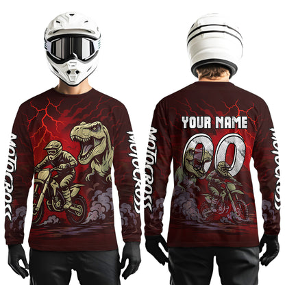 Red Dinosaur Motocross Jersey Dirt Bike Shirts for Men Kid Women Racing Jersey XM414