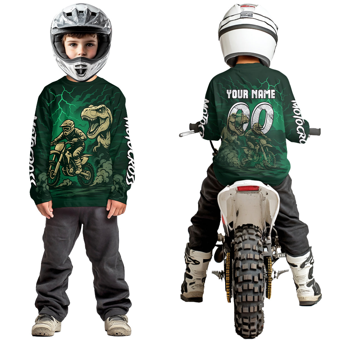 Green Dinosaur Motocross Jersey Dirt Bike Shirts for Men Kid Women Racing Jersey XM414