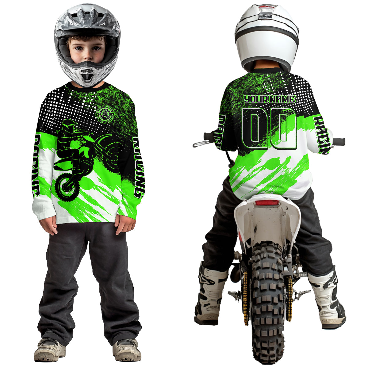 Custom Green Motocross Racing Jersey for Men Women Kid Dirt Bike Shirts Riding Shirt XM445