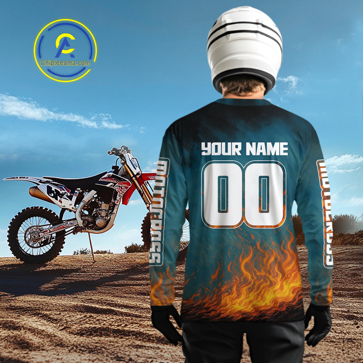 Blue Wolf Motocross Jersey Custom Flaming Wolf Dirt Bike Shirts for Men Kid Women XM404