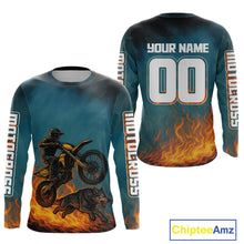Load image into Gallery viewer, Blue Wolf Motocross Jersey Custom Flaming Wolf Dirt Bike Shirts for Men Kid Women XM404