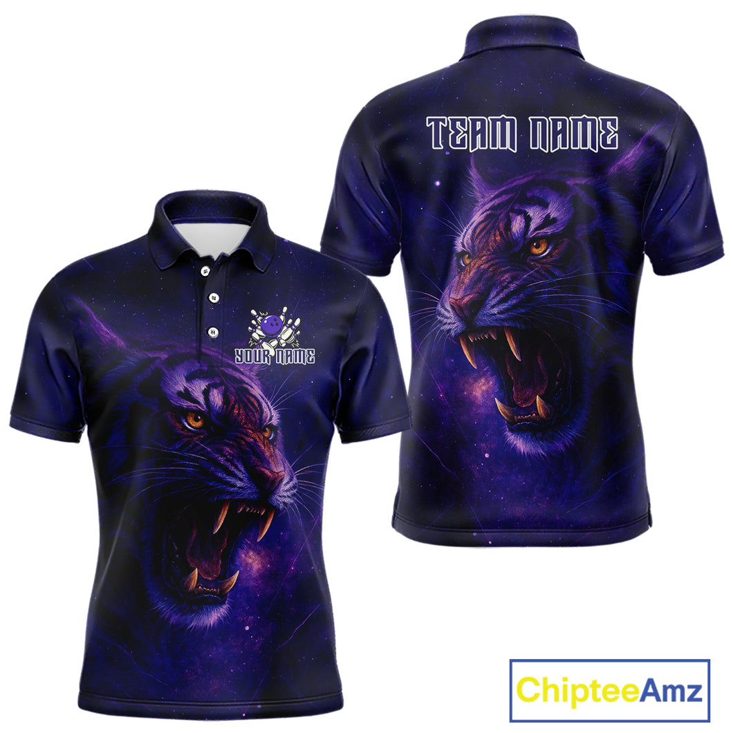 Purple Tiger Bowling Shirts for Team Men Women Custom Bowling Jersey Polo & 1/4 Zip Shirt MBL189