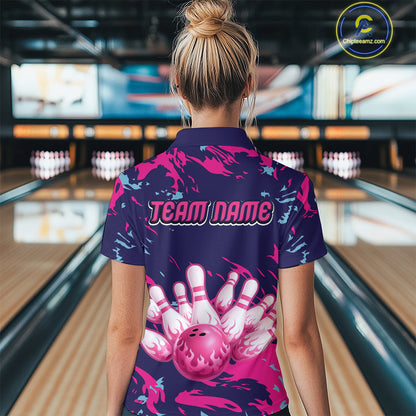 Purple Custom Bowling Shirts for Team Women Men Bowling Jersey Polo&1/4 Zip Shirt MBL225